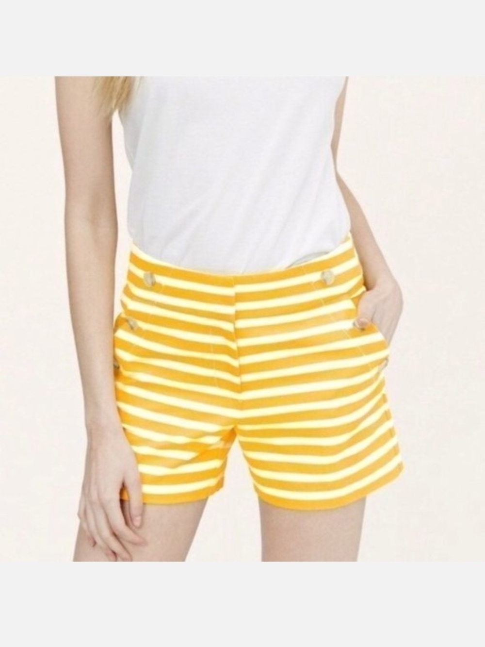 LOFT Ann Taylor Yellow and White Striped Riviera Shorts